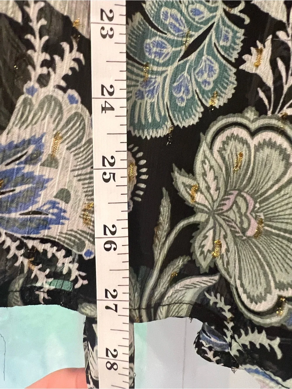 Lane Bryant Black Floral Peasant Top with Sage and Cream Accent - Picture 6 of 6